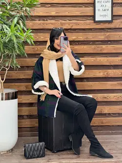 پالتو چهارخونه یقه خز کد 2319 شیک و خاص در مجموعه ونوس مد