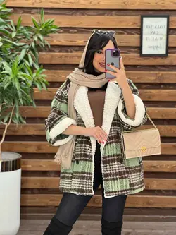 پالتو چهارخونه یقه خز کد 2319 شیک و خاص در مجموعه ونوس مد