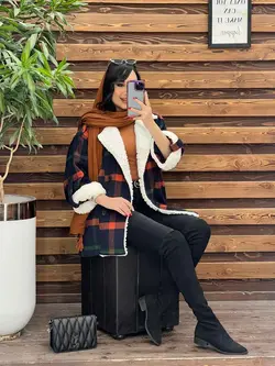 پالتو چهارخونه یقه خز کد 2319 شیک و خاص در مجموعه ونوس مد