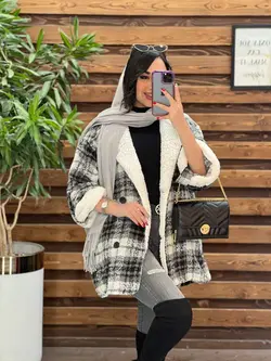 پالتو چهارخونه یقه خز کد 2319 شیک و خاص در مجموعه ونوس مد