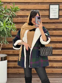 پالتو چهارخونه یقه خز کد 2319 شیک و خاص در مجموعه ونوس مد