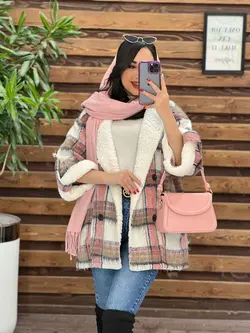 پالتو چهارخونه یقه خز کد 2319 شیک و خاص در مجموعه ونوس مد