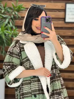 پالتو چهارخونه یقه خز کد 2319 شیک و خاص در مجموعه ونوس مد