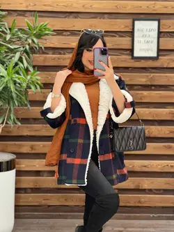 پالتو چهارخونه یقه خز کد 2319 شیک و خاص در مجموعه ونوس مد