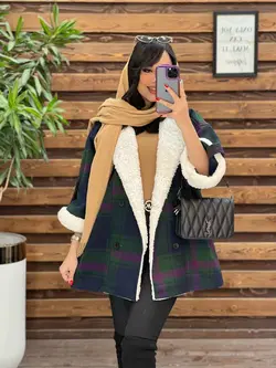 پالتو چهارخونه یقه خز کد 2319 شیک و خاص در مجموعه ونوس مد