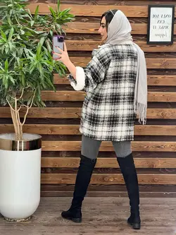 پالتو چهارخونه یقه خز کد 2319 شیک و خاص در مجموعه ونوس مد