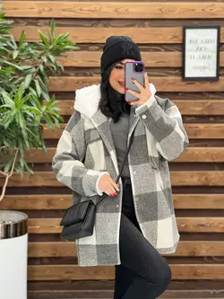 شکت چهارخونه کلاه خز کد 2329 شیک و جذاب در مجموعه ونوس مد