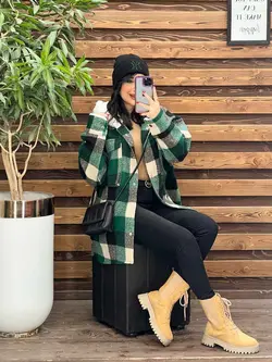 شکت چهارخونه کلاه خز کد 2329 شیک و جذاب در مجموعه ونوس مد