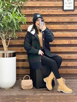 شکت چهارخونه کلاه خز کد 2329 شیک و جذاب در مجموعه ونوس مد