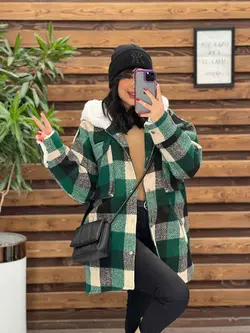 شکت چهارخونه کلاه خز کد 2329 شیک و جذاب در مجموعه ونوس مد