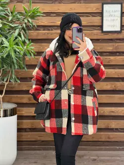 شکت چهارخونه کلاه خز کد 2329 شیک و جذاب در مجموعه ونوس مد