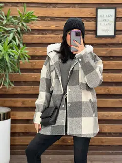 شکت چهارخونه کلاه خز کد 2329 شیک و جذاب در مجموعه ونوس مد