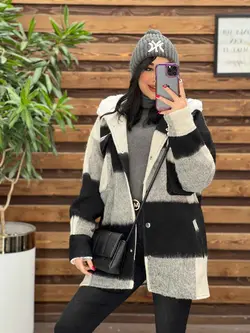 شکت چهارخونه کلاه خز کد 2329 شیک و جذاب در مجموعه ونوس مد