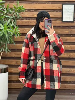 شکت چهارخونه کلاه خز کد 2329 شیک و جذاب در مجموعه ونوس مد