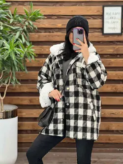 شکت چهارخونه کلاه خز کد 2329 شیک و جذاب در مجموعه ونوس مد