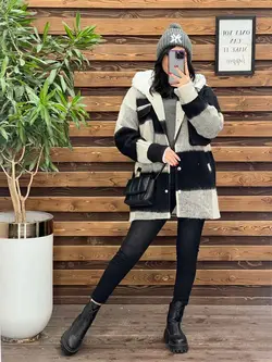 شکت چهارخونه کلاه خز کد 2329 شیک و جذاب در مجموعه ونوس مد