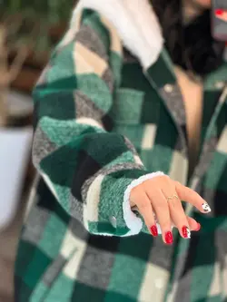 شکت چهارخونه کلاه خز کد 2329 شیک و جذاب در مجموعه ونوس مد