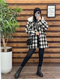 شکت چهارخونه کلاه خز کد 2329 شیک و جذاب در مجموعه ونوس مد