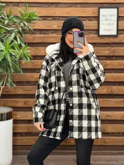 شکت چهارخونه کلاه خز کد 2329 شیک و جذاب در مجموعه ونوس مد