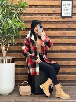 شکت چهارخونه کلاه خز کد 2329 شیک و جذاب در مجموعه ونوس مد