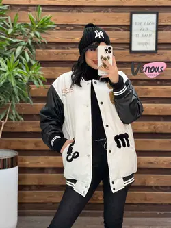 کاپشن بیسبالی آستین چرم کد 2334 شیک و خاص درمجموعه ونوس مد