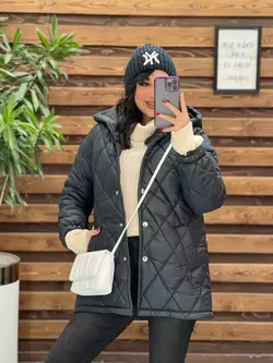 کاپشن لوزی دوزی کلاهدار کد 2366 شیک و خاص درمجموعه ونوس مد