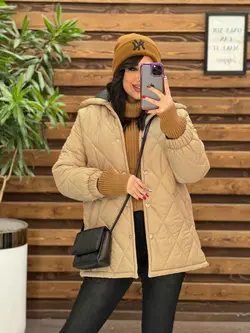 کاپشن لوزی دوزی کلاهدار کد 2366 شیک و خاص درمجموعه ونوس مد