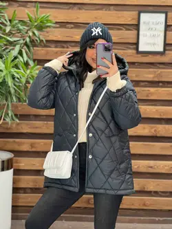 کاپشن لوزی دوزی کلاهدار کد 2366 شیک و خاص درمجموعه ونوس مد