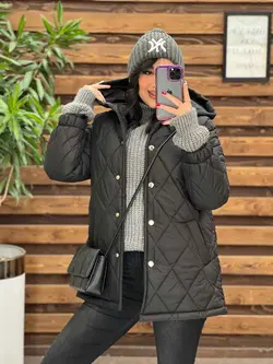 کاپشن لوزی دوزی کلاهدار کد 2366 شیک و خاص درمجموعه ونوس مد