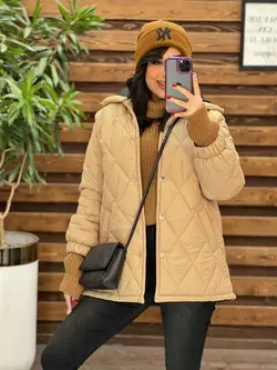 کاپشن لوزی دوزی کلاهدار کد 2366 شیک و خاص درمجموعه ونوس مد