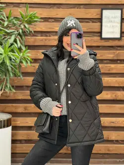 کاپشن لوزی دوزی کلاهدار کد 2366 شیک و خاص درمجموعه ونوس مد