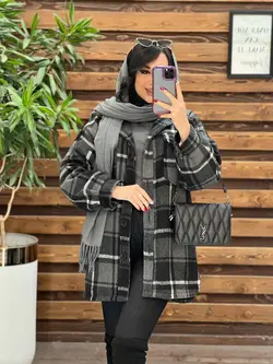 خرید اینترنتی پالتو چهارخونه جیب پاکتی داخل خز کد 2371 ونوس