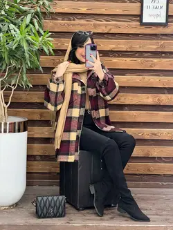 خرید اینترنتی پالتو چهارخونه جیب پاکتی داخل خز کد 2371 ونوس