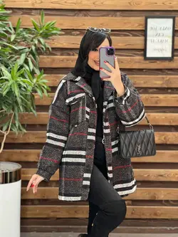 خرید اینترنتی پالتو چهارخونه جیب پاکتی داخل خز کد 2371 ونوس