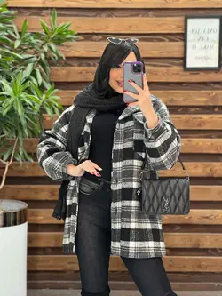 خرید اینترنتی پالتو چهارخونه جیب پاکتی داخل خز کد 2371 ونوس