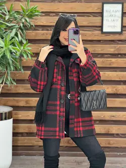 خرید اینترنتی پالتو چهارخونه جیب پاکتی داخل خز کد 2371 ونوس