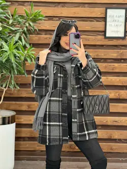 خرید اینترنتی پالتو چهارخونه جیب پاکتی داخل خز کد 2371 ونوس