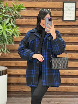 خرید اینترنتی پالتو چهارخونه جیب پاکتی داخل خز کد 2371 ونوس