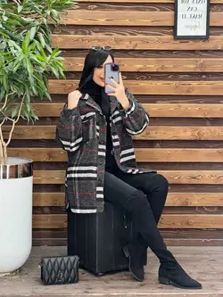 خرید اینترنتی پالتو چهارخونه جیب پاکتی داخل خز کد 2371 ونوس