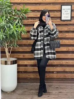 خرید اینترنتی پالتو چهارخونه جیب پاکتی داخل خز کد 2371 ونوس