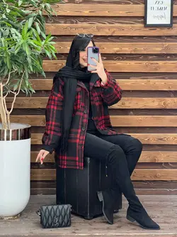 خرید اینترنتی پالتو چهارخونه جیب پاکتی داخل خز کد 2371 ونوس