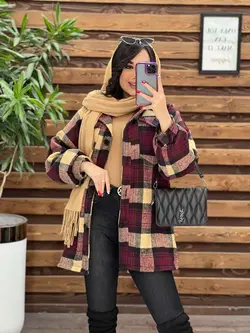 خرید اینترنتی پالتو چهارخونه جیب پاکتی داخل خز کد 2371 ونوس