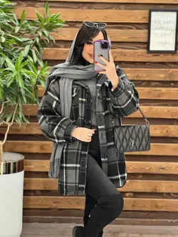 خرید اینترنتی پالتو چهارخونه جیب پاکتی داخل خز کد 2371 ونوس