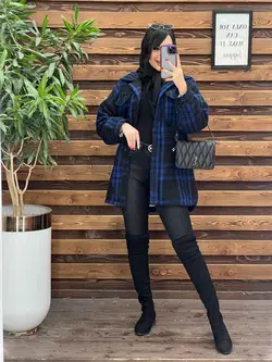 خرید اینترنتی پالتو چهارخونه جیب پاکتی داخل خز کد 2371 ونوس