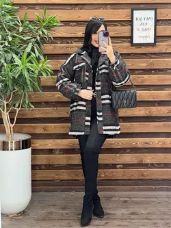 خرید اینترنتی پالتو چهارخونه جیب پاکتی داخل خز کد 2371 ونوس