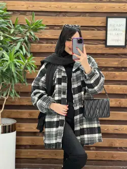 خرید اینترنتی پالتو چهارخونه جیب پاکتی داخل خز کد 2371 ونوس