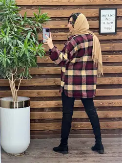 خرید اینترنتی پالتو چهارخونه جیب پاکتی داخل خز کد 2371 ونوس