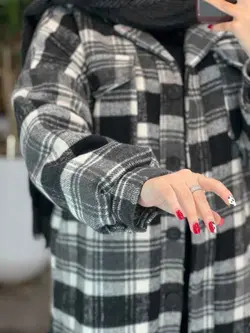 خرید اینترنتی پالتو چهارخونه جیب پاکتی داخل خز کد 2371 ونوس