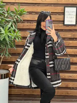 خرید اینترنتی پالتو چهارخونه جیب پاکتی داخل خز کد 2371 ونوس