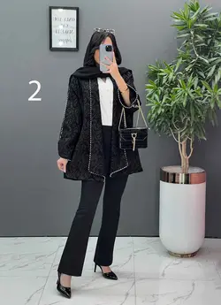 مانتو مغزی دوزی آستین دکمه کد 2449 شیک و خاص در ونوس مد